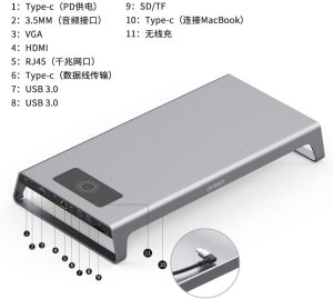 ایستگاه داک ONTEN چند منظوره Type-C وایرلس شارژ ONTEN Type-C Multi-Function Dock Station Wireless Fast Charger