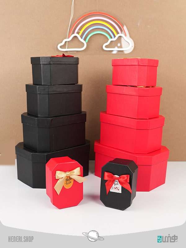 جعبه هدیه 8 ضلعی مشکی (5 سایز) Black octagonal gift box