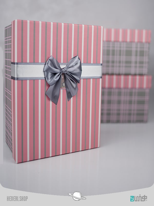 جعبه هدیه مستطیلی طوسی صورتی (3سایز) Pink gray rectangular gift box