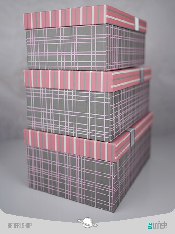 جعبه هدیه مستطیلی طوسی صورتی (3سایز) Pink gray rectangular gift box