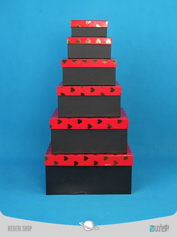 جعبه هدیه مستطیلی قرمز مشکی قلبی (6سایز)Red black rectangular gift box